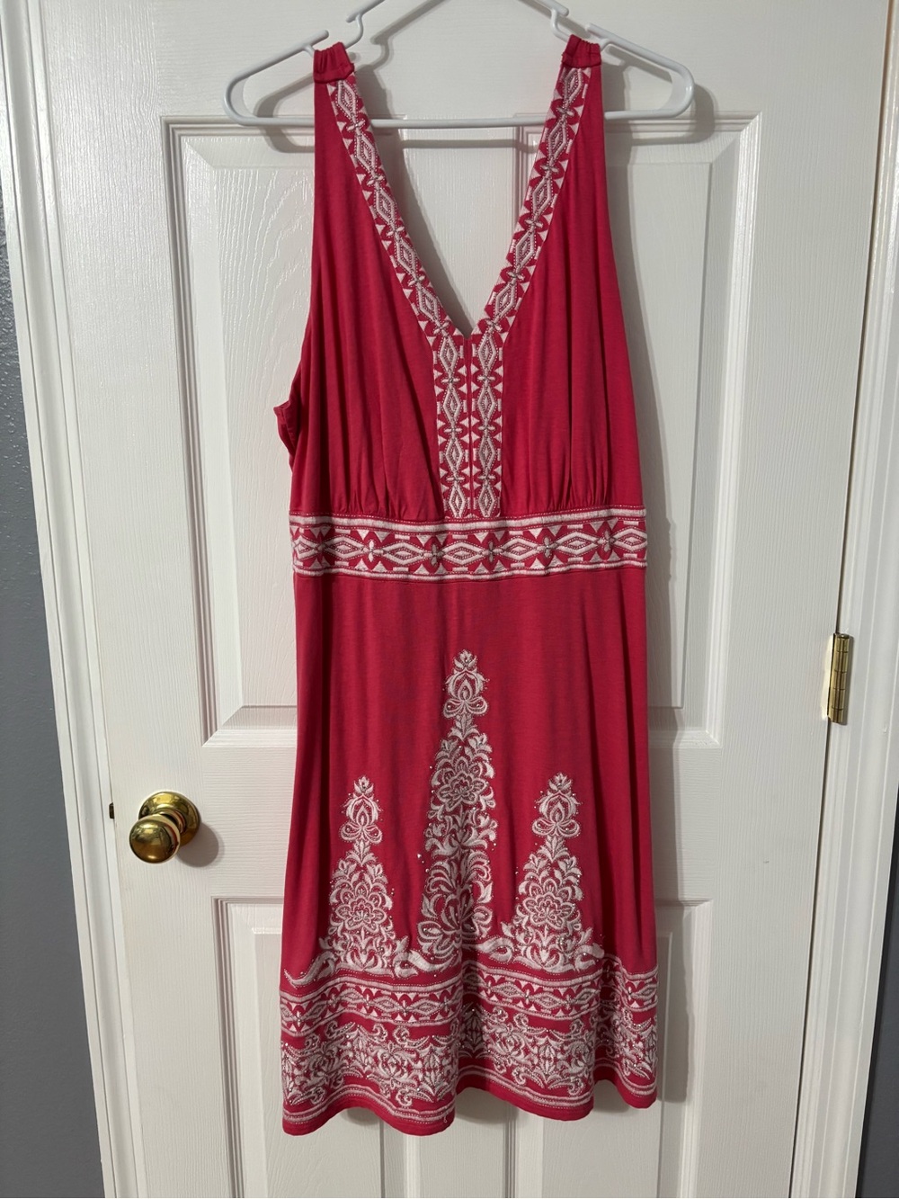 INC International Concepts Red Sleeveless V-Neck Embroidered Mini Dress